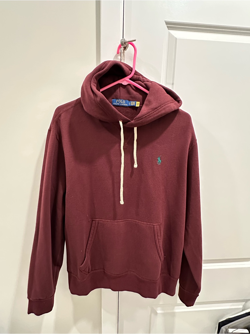 Ralph Lauren Men’s Burgundy Hoodie With Contrast Drawstrings